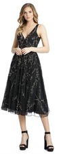 Mac Duggal Gown Dress Womens Size 2 Beaded Sequins Floral Black V Neck 5320