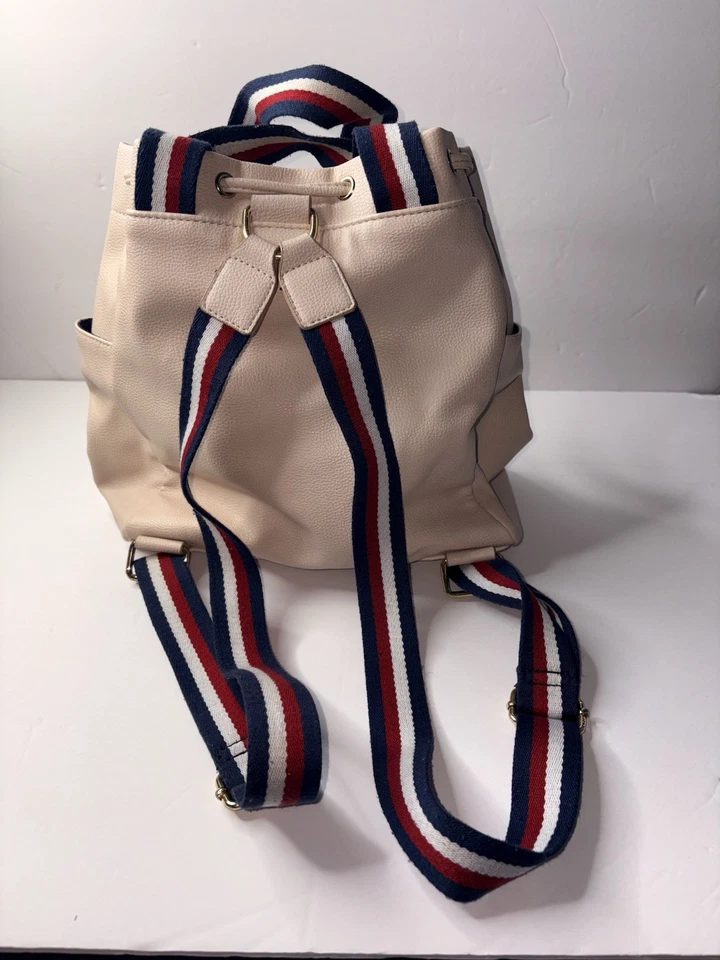 Tommy Hilfiger Bucket Bag Logo TH Monogram Ivory Beige Drawstring Closure - Image 2 of 4