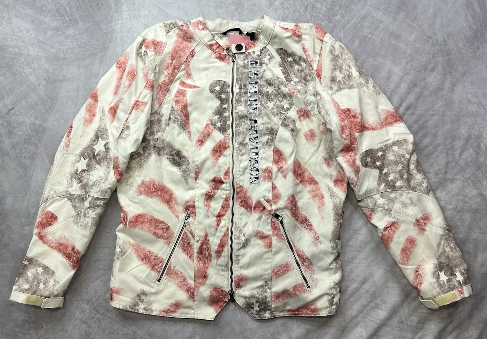Harley Davidson US Flag Jacket Women’s XL White Embroidered