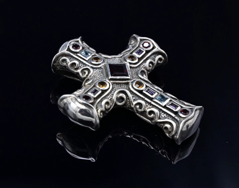 Barse Sterling Silver Cross Semi Precious Multicolored Stones 65g - Image 2 of 4