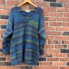 Vintage 90s The Limited Striped V-neck Knit Mohair Tunic Length Sweater M L