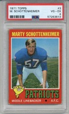 1971 TOPPS #3 MARTY SCHOTTENHEIMER ROOKIE RC CARD PATRIOTS PSA 4 WELL CENTERED. rookie card picture
