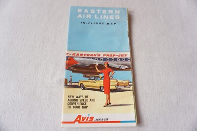 c1950s Eastern Air Lines Routenkarte Werbeheft Luftfahrt