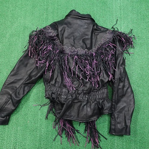 LEATHER GALLERY BLACK TASSEL TASSLES BIKER SOUTHWESTERN JACKET WOMENS SIZE 2XL - Picture 9 of 15