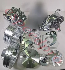 SBC 350 400 V Pulley + Bracket Kit & Power Steering Pump + Alernator Mid Mount