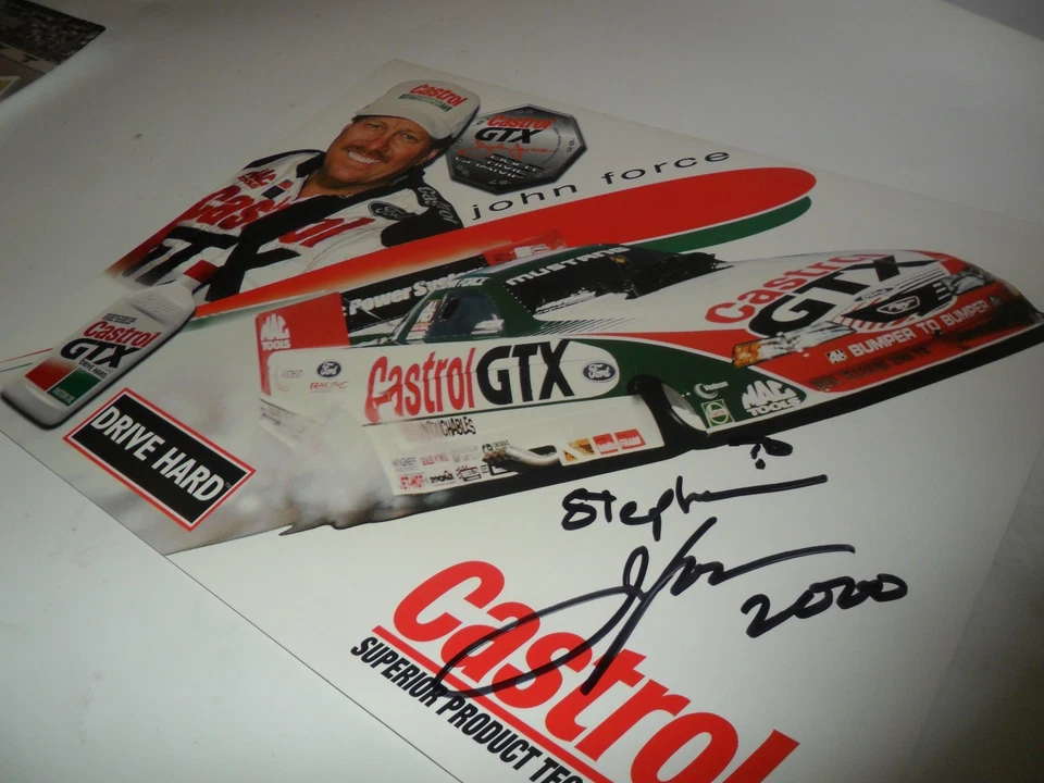 John Force Mustang Funny car Castrol photo card Signed Autographed  DRIVE HARD ! - Image 2 of 2