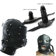 BDSM Hood Blindfold Head Harnes Mask With Mouth Gag Gimp bondage restraint