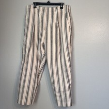 Ralph Lauren Womens Linen Wide Leg Culotte Pants 12 Zip Up Trousers Stripped