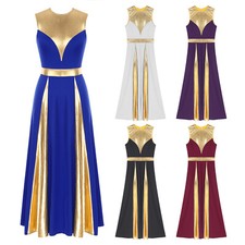 Womens Metallic Liturgical Praise Dance Dress Lyrical Sleeveless Worship Dress