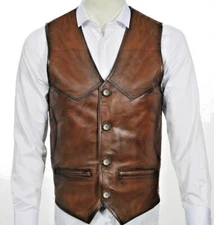 Men's Leather Vest Brown - 100% Lamb, Soft Sheepskin - Free Fast Shipping