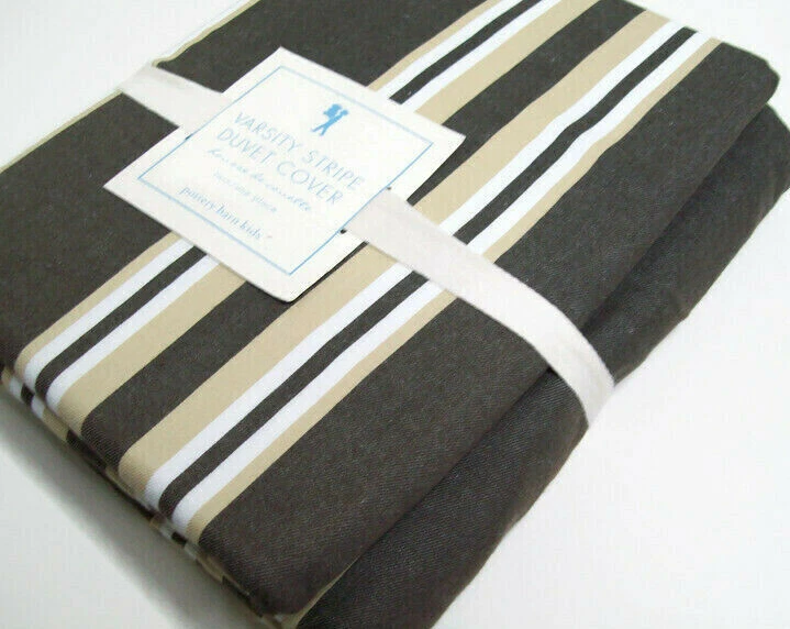 Funda nórdica Pottery Barn Kids algodón marrón oscuro rayas universitarias doble nueva Foto 3 de 4