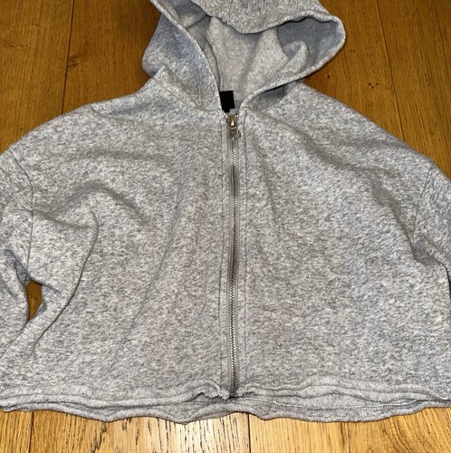 Lot of 2 Girls Tops Gray Crop Hooded Sweat Jacket, Long Sleeve Shirt size S 6-6X - Picture 3 of 9