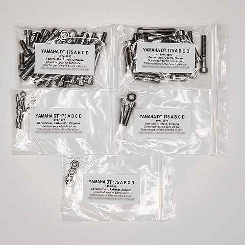 Kit vis allen inox moteur pour moto Yamaha DT 175 de 1974 à 1977
