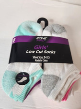 NEW Zone Pro Girls' Low-Cut Socks Show Size 9-3.5 White Multi-colored 6 pair