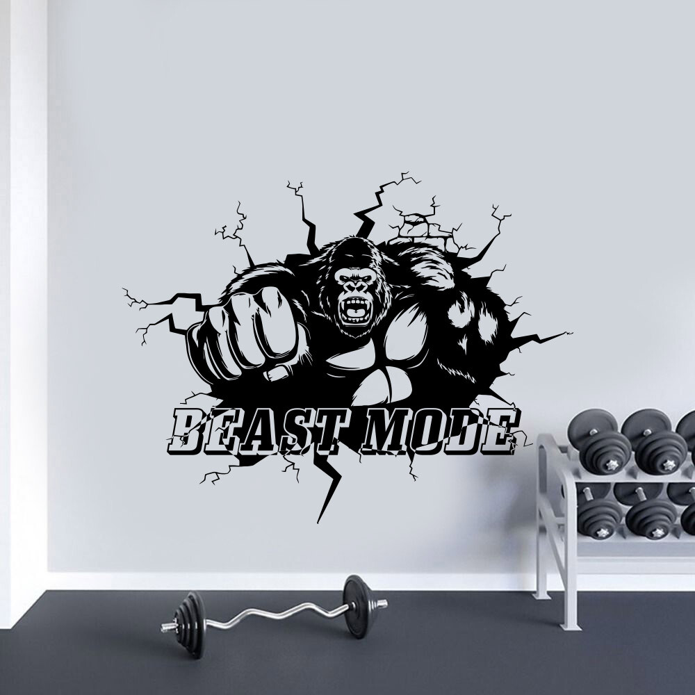 Beast Mode Gorilla Wall Decal 28x22" Vinyl Sticker Home Gym Fitness Decor 1289