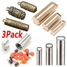 3PC Pure Titanium Brass Waterproof Charm Pendant Pill Storage Case Container EDC