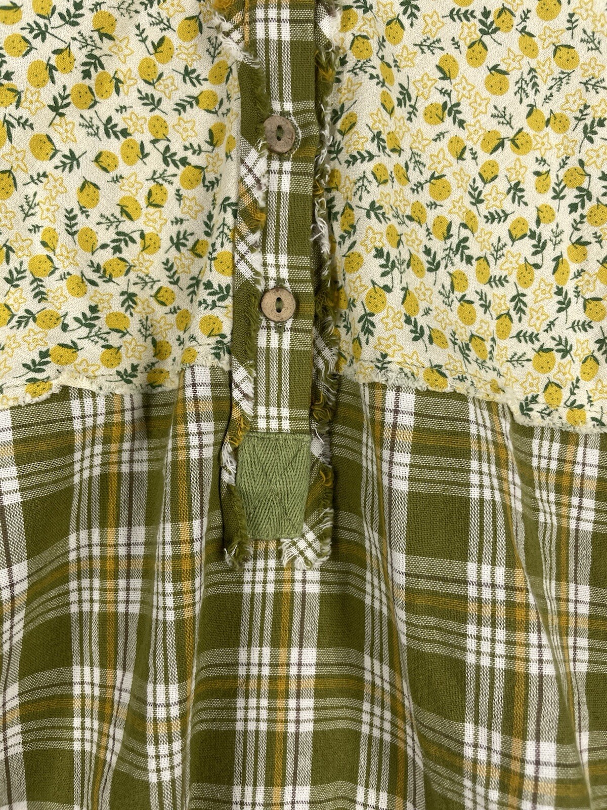 Long Sleeve Patchwork Lemons Plaid Top Small Quil… - image 4