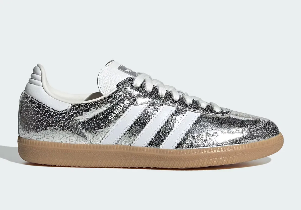 新品未使用　adidas SAMBA OG 24.5 Adidas Samba OG Silver Metallic Cracked Leather JR0035 Womens New