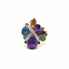 Pre-Owned Bellari 18K Yellow Gold Multi Gemstone and Diamond Ring Size 8