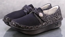 Alegria $130 Women Clogs Shoes Sz EU 37 US 7-7.5 Neoprene Leather Tooled DEN435W