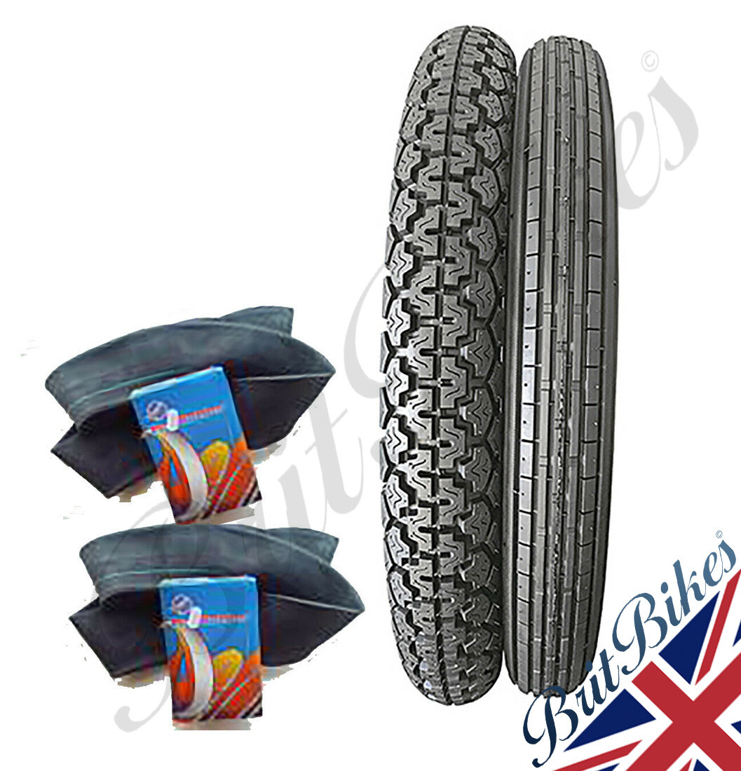 PAIR OF CLASSIC MOTORCYCLE TYRES & INNER TUBES 3.25 X 19 FRONT & 3.50 X