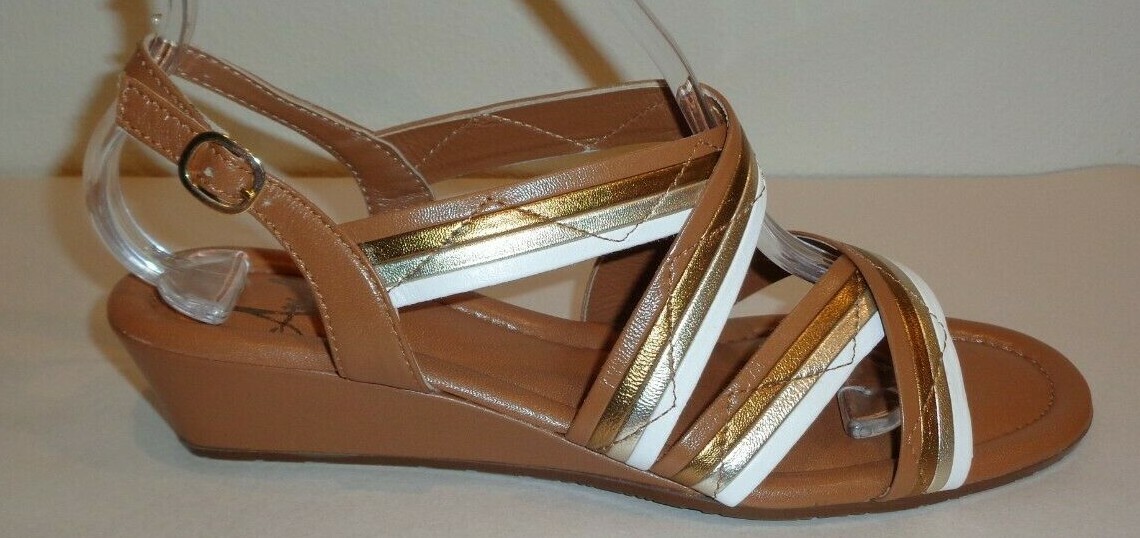 Amalfi Rangoni Size 6.5 MONTE Brown Leather Wedge Heel Sandals New Womens Shoes