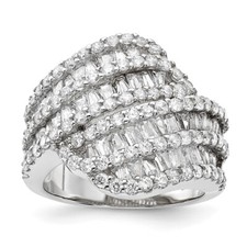 Sterling Silver Rhodium-plated Fancy Cubic Zirconia Ring Size 6 for Women 7.25gm