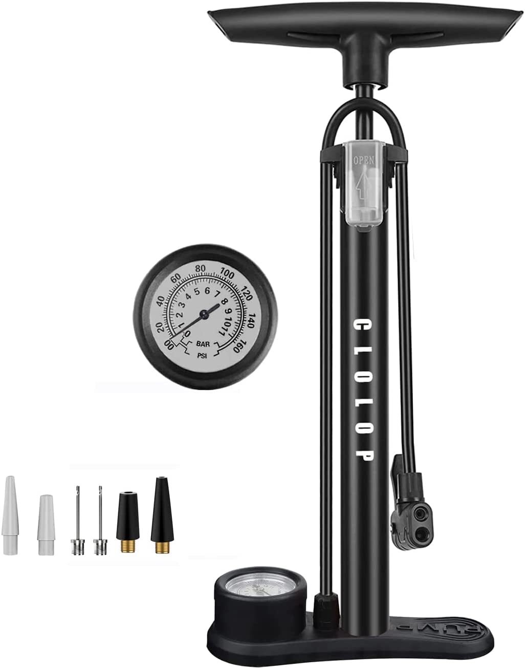 Bike Floor Pump with Gauge,Bike Pump High Pressure 160 PSI,Bicycle Pump