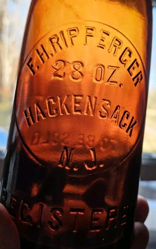 F.H. RIPPERGER HACKENSACK, N.J. 28 oz. blob top beer bottle(empty) - Picture 2 of 7