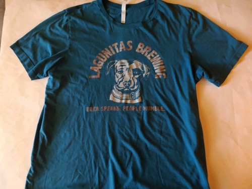 Lagunitas Brewing Shirt Mens XL Blue Short Sleeve Beer Dog Logo Casual See Discr