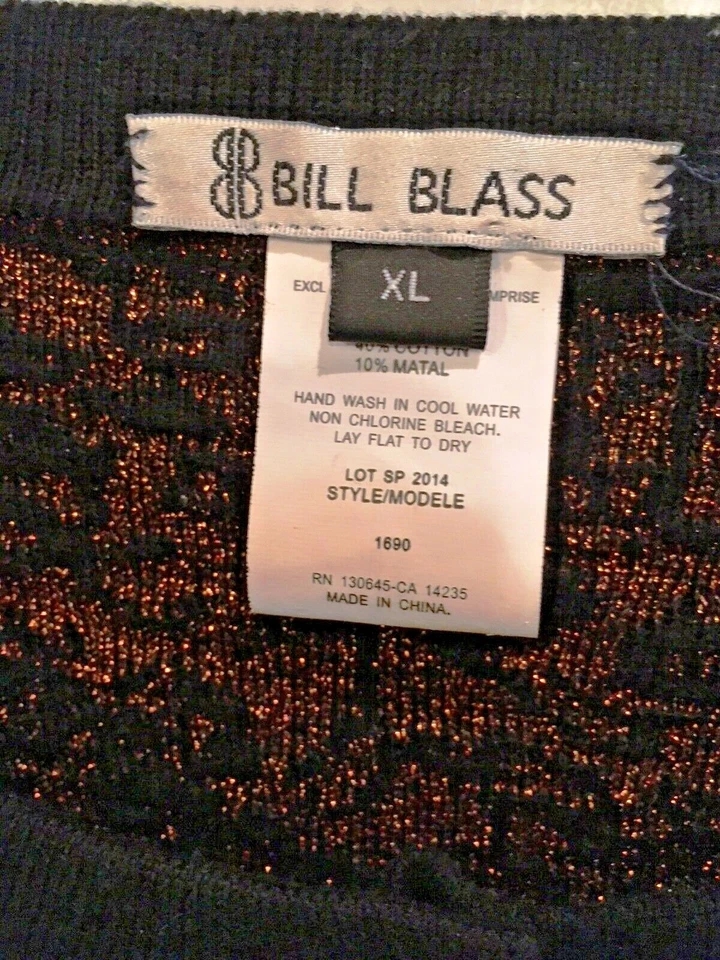 Impresionante suéter cárdigan Bill Blass tejido metálico dorado y negro talla XL Foto 2 de 3