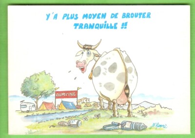 J-F. RAMIREZ Postkarte HUMOR Zeichnung KUH und Camping