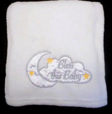Baby Starters Blanket Bless This Baby Moon Cloud White 30x40" Excellent Clean