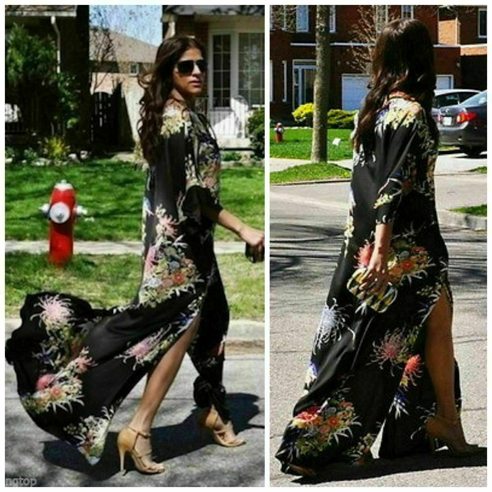 VESTIDO LARGO ZARA NEGRO ESTAMPADO FLORAL VESTIDO SATÉN MAXI VESTIDO MANGA KIMONO...