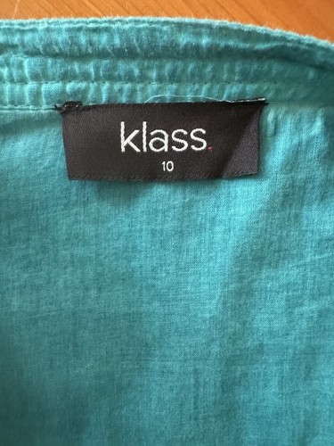 KLASS UK 10 EU 38 Blouse Shirt Top Turquoise Sheer Collarless Roll Tab Sleeve - Picture 10 of 15
