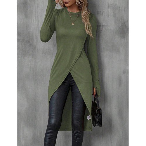 Summer Womens Long Sleeve Blouse High Slit Cocktail Dress Long Top Tunic Shirt - Picture 17 of 27