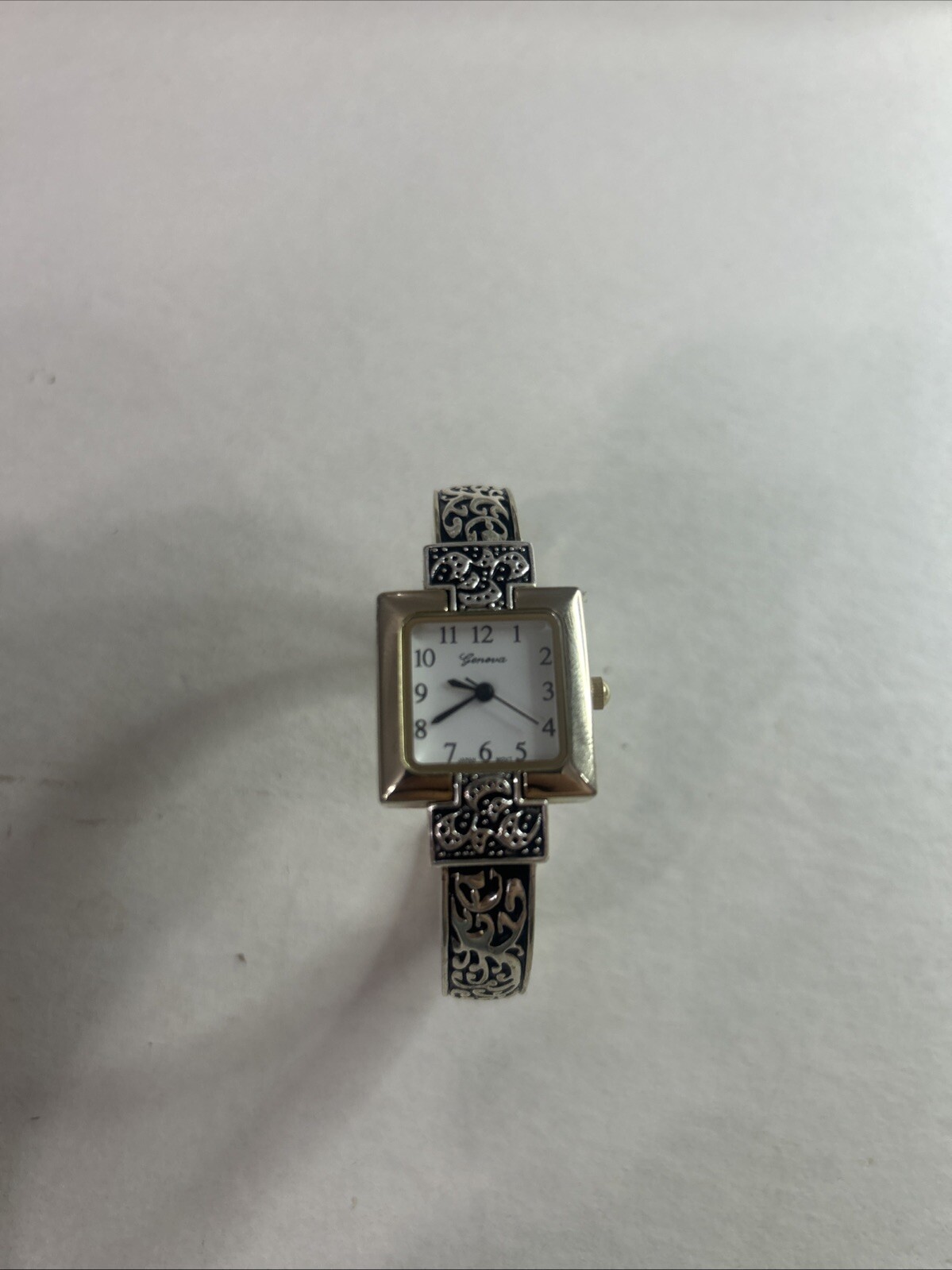 Geneva Watch Silver Tone Scroll Pattern Cuff Band… - image 1