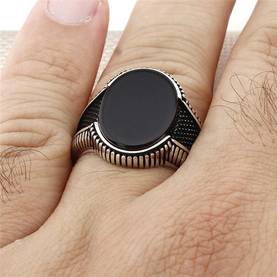 Anillo de plata esterlina 925 maciza estilo turco rojo verde ágata piedra de ónix para hombre Foto 4 de 4