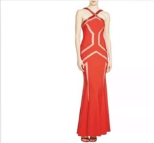 JS Collections Red Ottoman Illusion Inset Gown Size 8