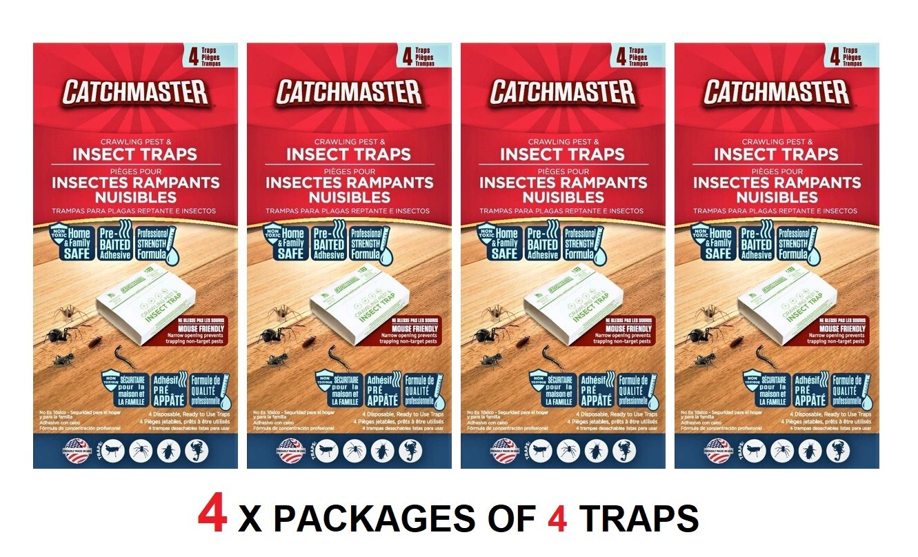 4 x 4 CATCHMASTER SPIDER AND INSECT GLUE TRAPS, Total 16