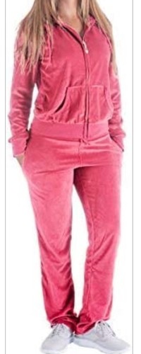 Women 2 Piece Set Matching Top & Bottom Hooded Track Suit Color Coral SizeM