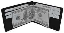 Men's Leather Bifold Black Money Clip Wallet ID Credit Card Holder Leatherboss