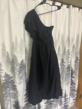 MADEWELL Midi Dress Women 4 Black One-Shoulder NEW Tie Waist Cotton NK491