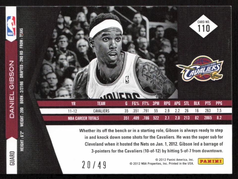 2011-12 Panini Limited Серебряный Прожектор No/49 Дэниел Гибсон No110 Cavaliers - Изображение 2 из 2