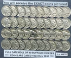 Buffalo Nickels Lot Roll of 40 FULL DATE Coins Dated from 1924 to 1937 ~ #467G