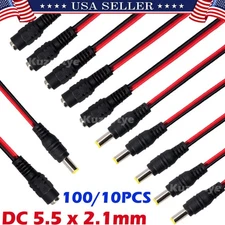 100PCS 2.1mm x 5.5mm Male & Female DC Pigtail Connector for CCTV Security Camera