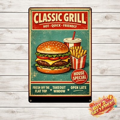 Delicious Hamburger Barbecue Food Metal Tin Sign Kitchen Restaurant Shop Decor