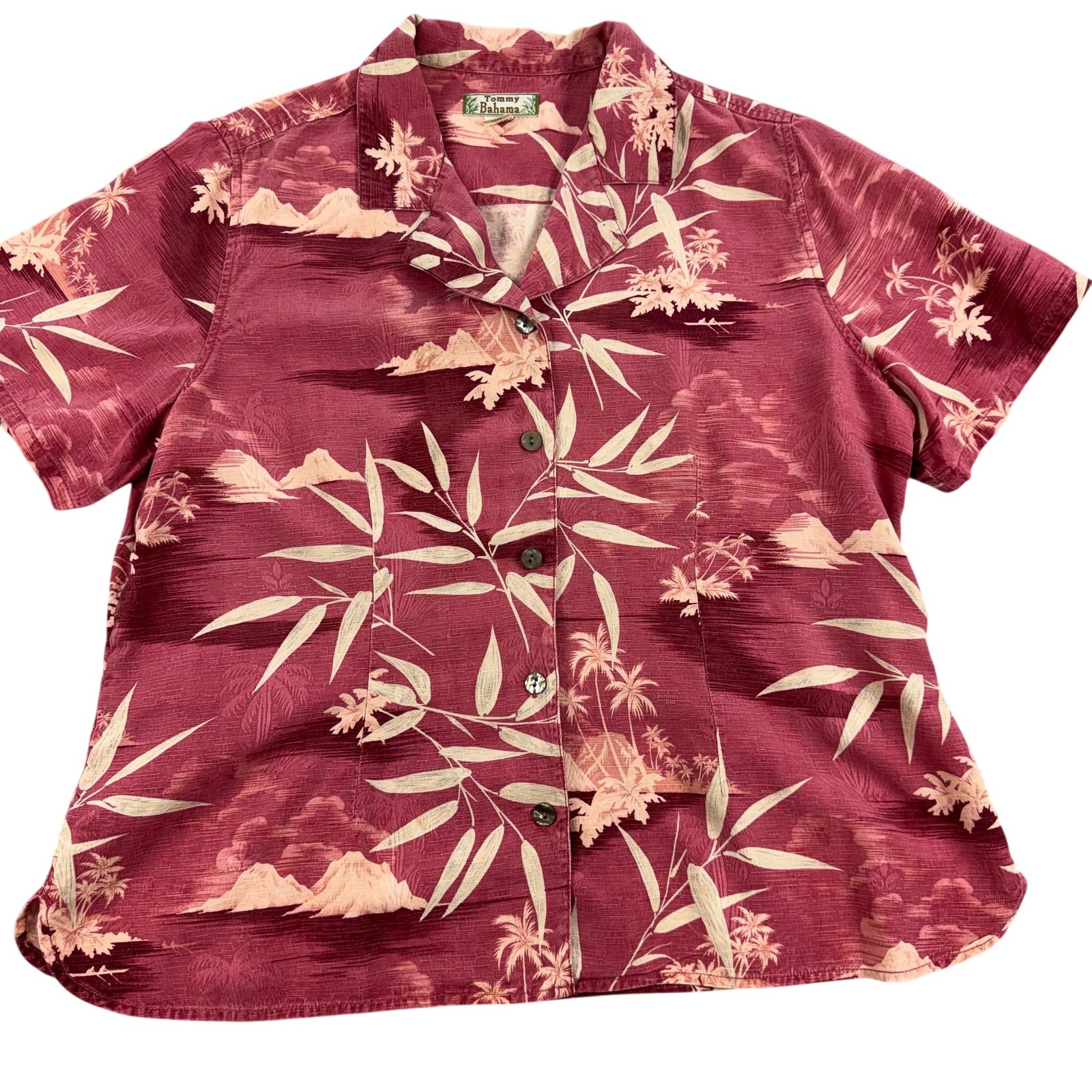 Tommy Bahama Silk Shirt Womens XL Red Floral Hawaiian Short Sleeve Beach Casual