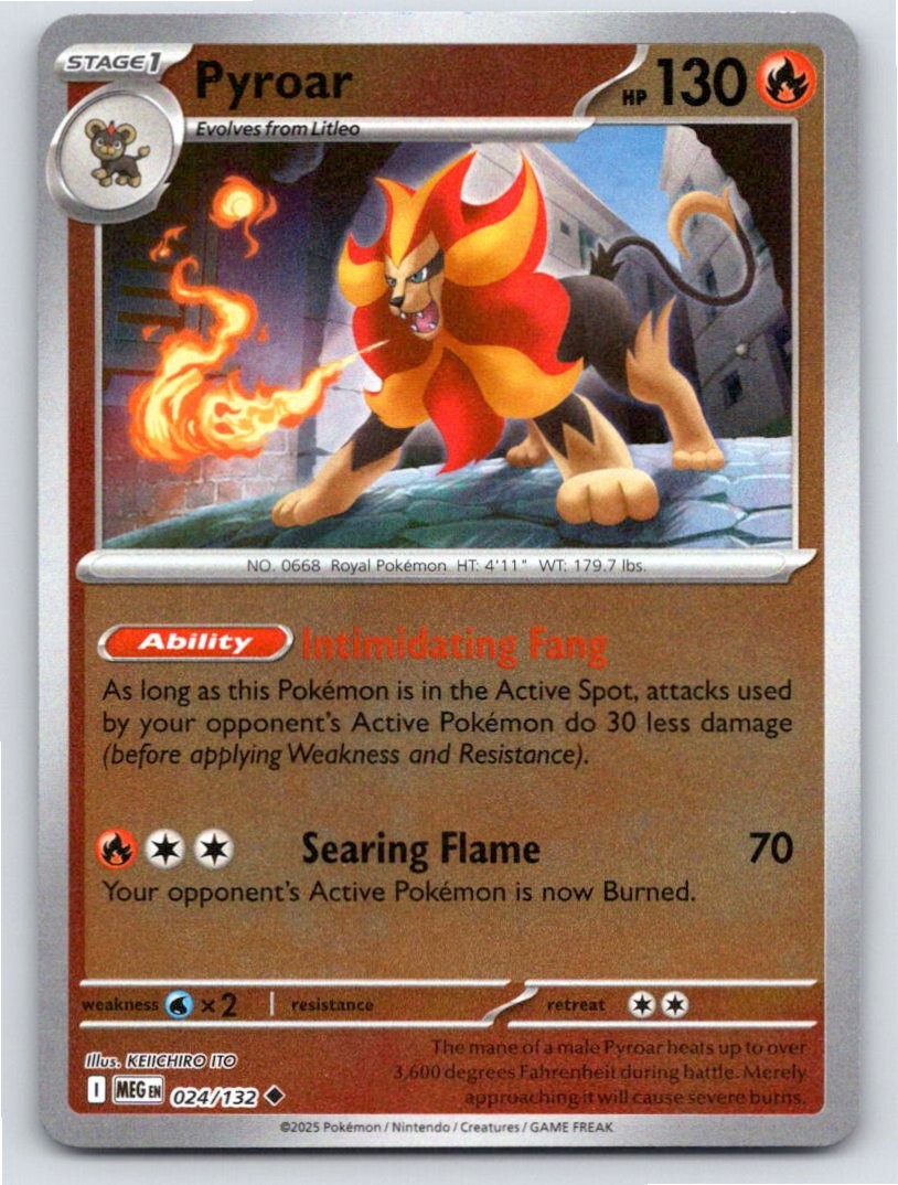 POKEMON PYROAR MEGA EVOLUTION 024/132 REVERSE HOLO UNCOMMON NM A7232 FREE S&H