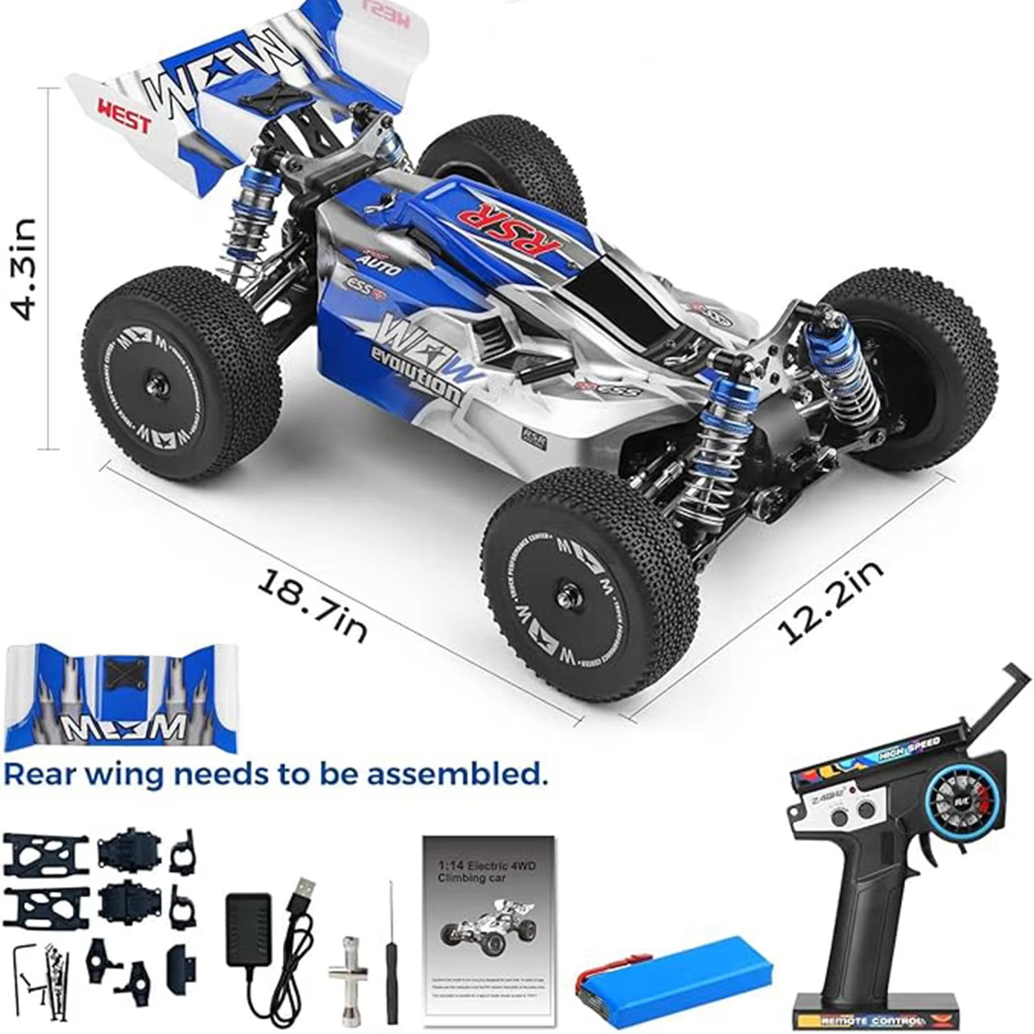 WLtoys 144011 1/14 Fast RC Car,Max 43 MPH Off-Road Remote Control Car with Light